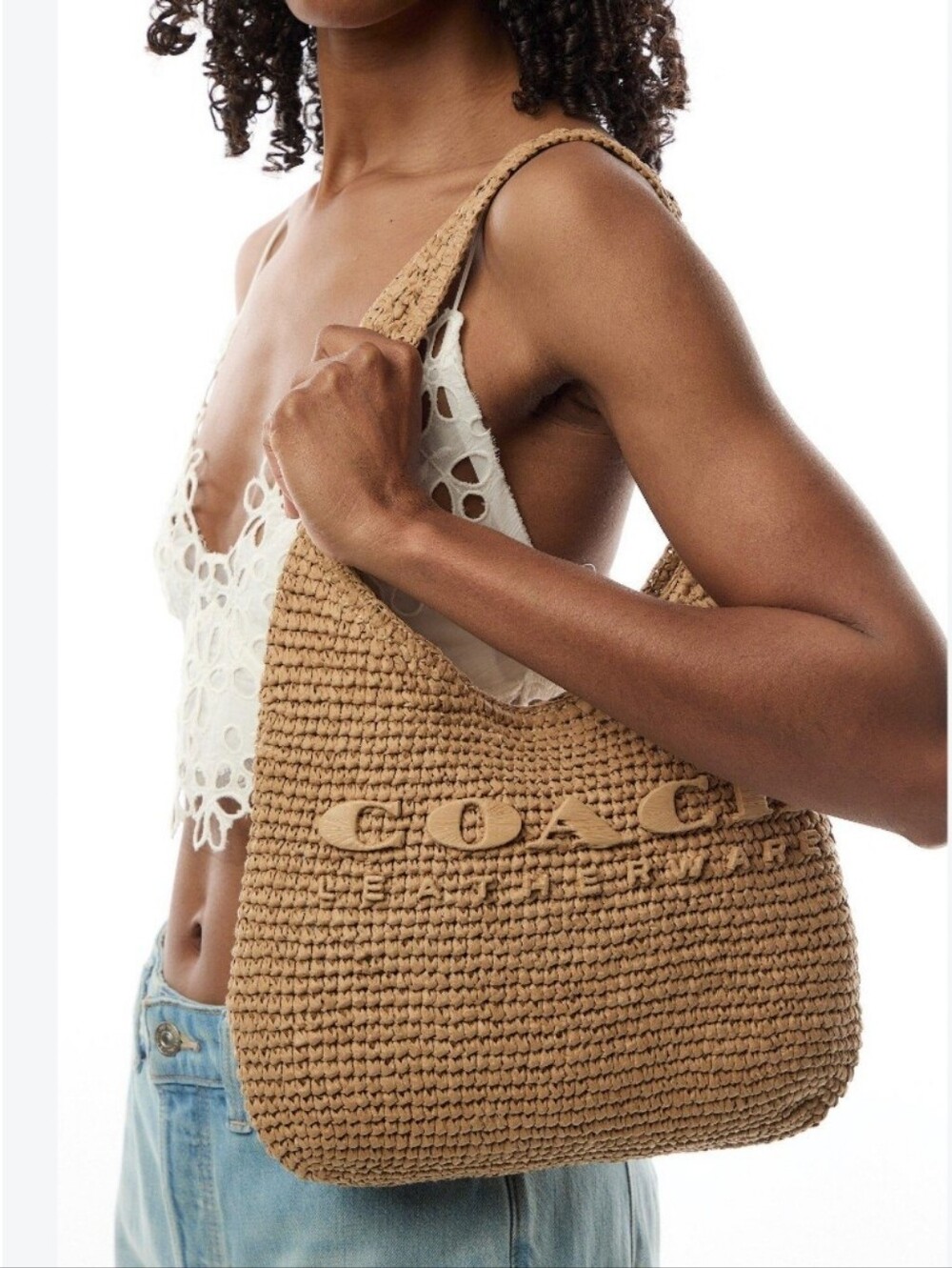New COACH Brooklyn 28 Straw Shoulder Bag